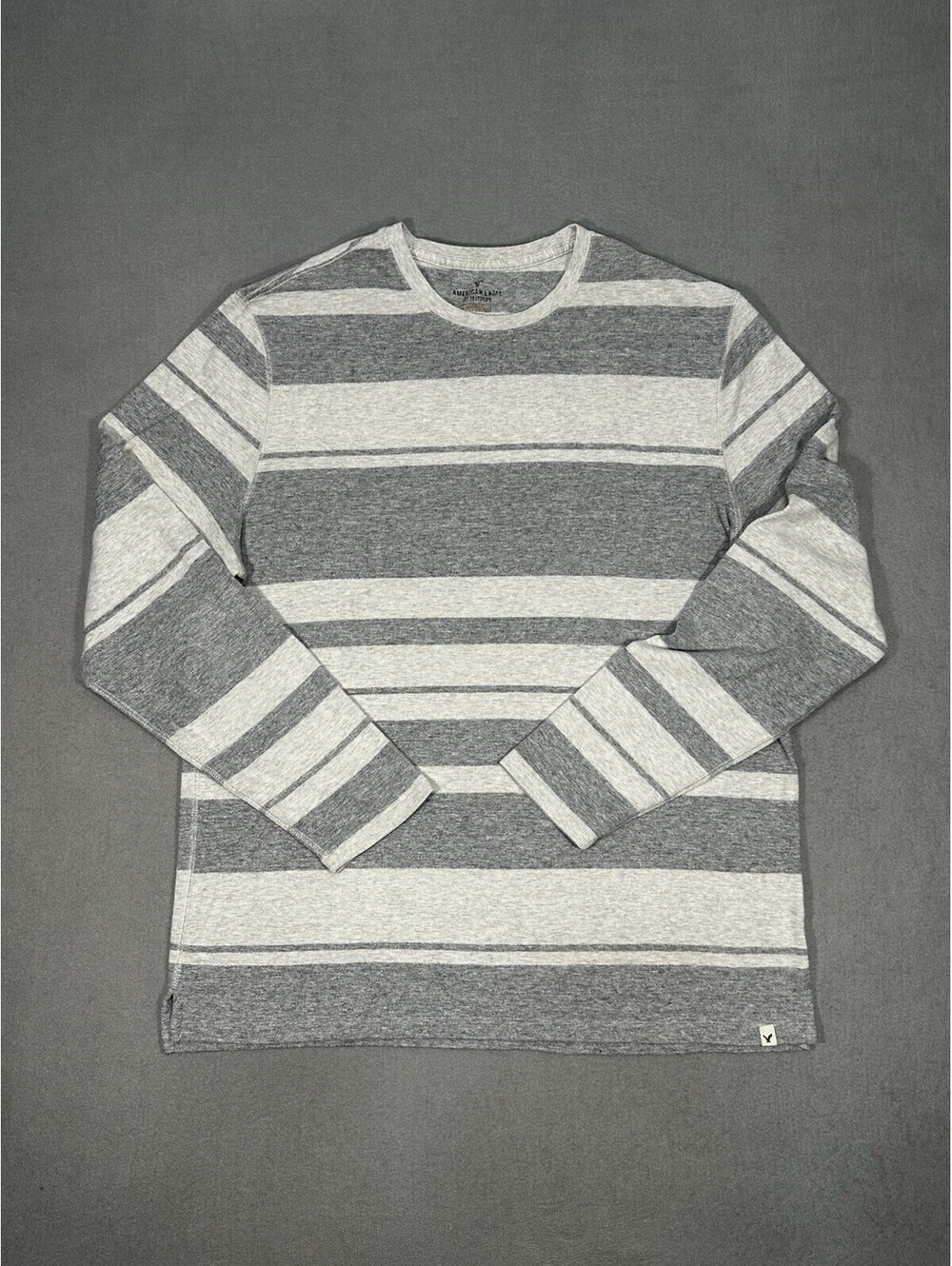 American Eagle Men’s XXL Gray Striped Long Sleeve T Shirt Soft Cotton Blend